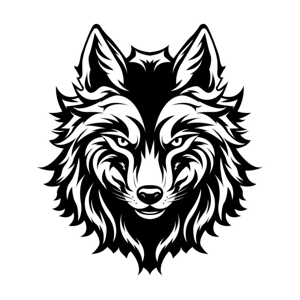 wolf hoofd zwart en wit vector logo handmatig gemaakt