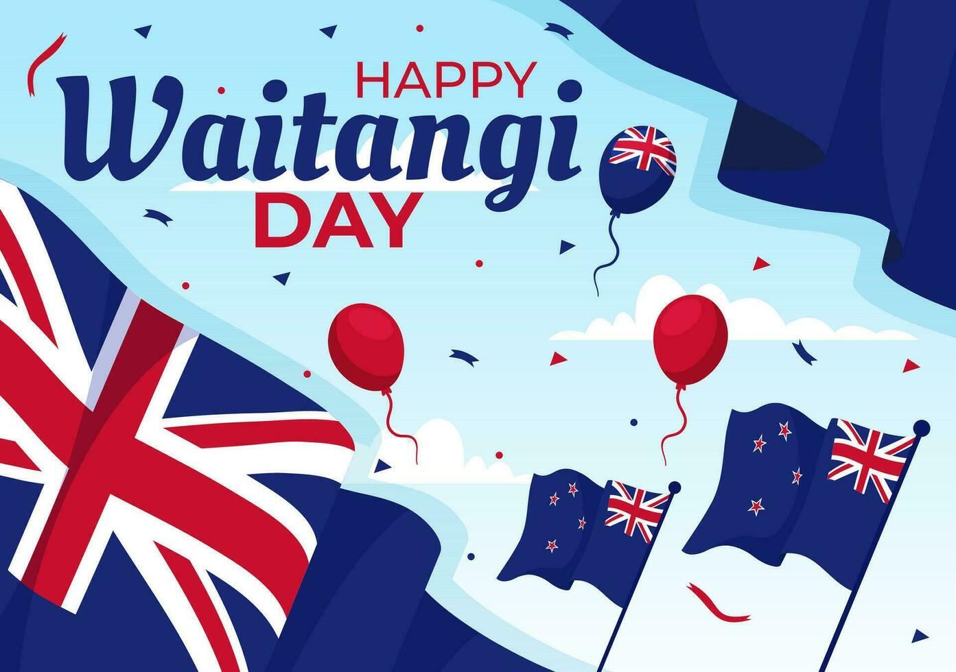 gelukkig waitangi dag vector illustratie Aan februari 6 met nieuw Zeeland vlag en kaart in nationaal vakantie vlak tekenfilm achtergrond ontwerp