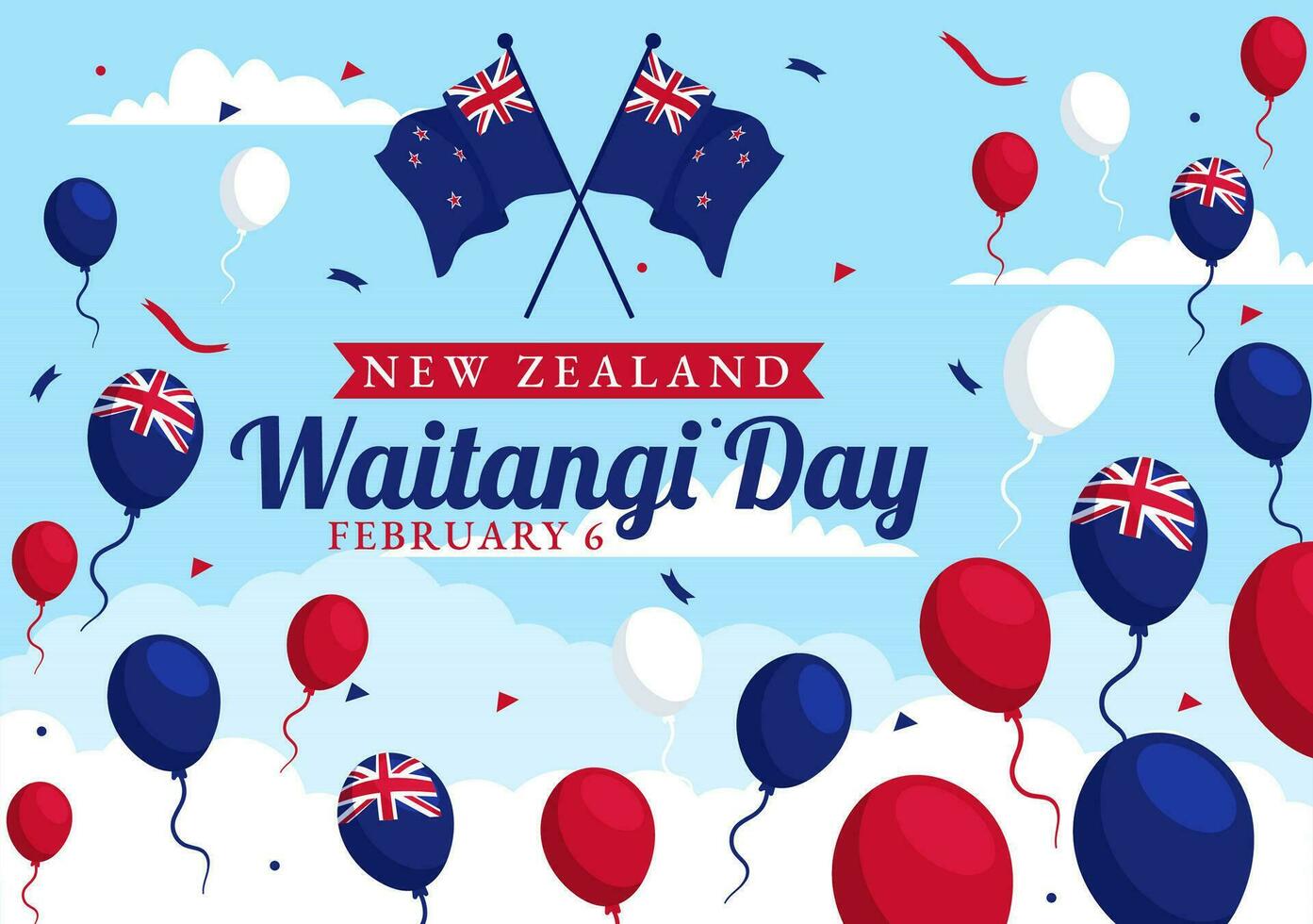 gelukkig waitangi dag vector illustratie Aan februari 6 met nieuw Zeeland vlag en kaart in nationaal vakantie vlak tekenfilm achtergrond ontwerp