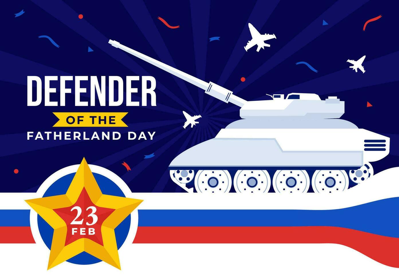 verdediger van de vaderland dag vector illustratie Aan 23 februari met Russisch vlag en ster in nationaal vakantie van Rusland vlak tekenfilm achtergrond