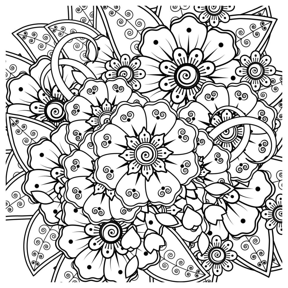 mehndi bloem decoratief ornament in etnische oosterse stijl, doodle sieraad, schets hand tekenen. kleurboek pagina. vector