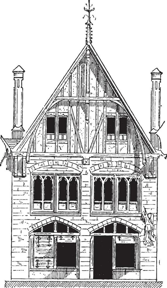 kasteeldun huis in eure-et-loir in centrum, Frankrijk, wijnoogst gravure vector