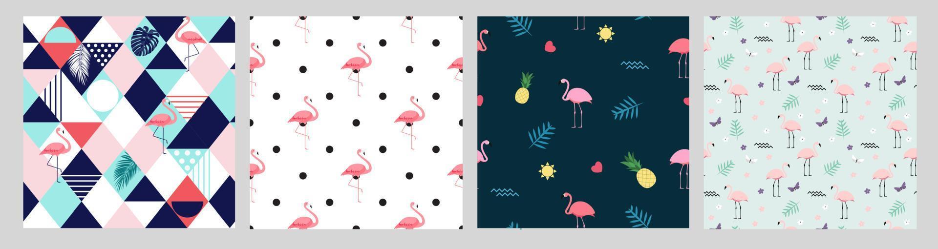 roze flamingo naadloze patroon achtergrond zomer collectie set. vector illustratie