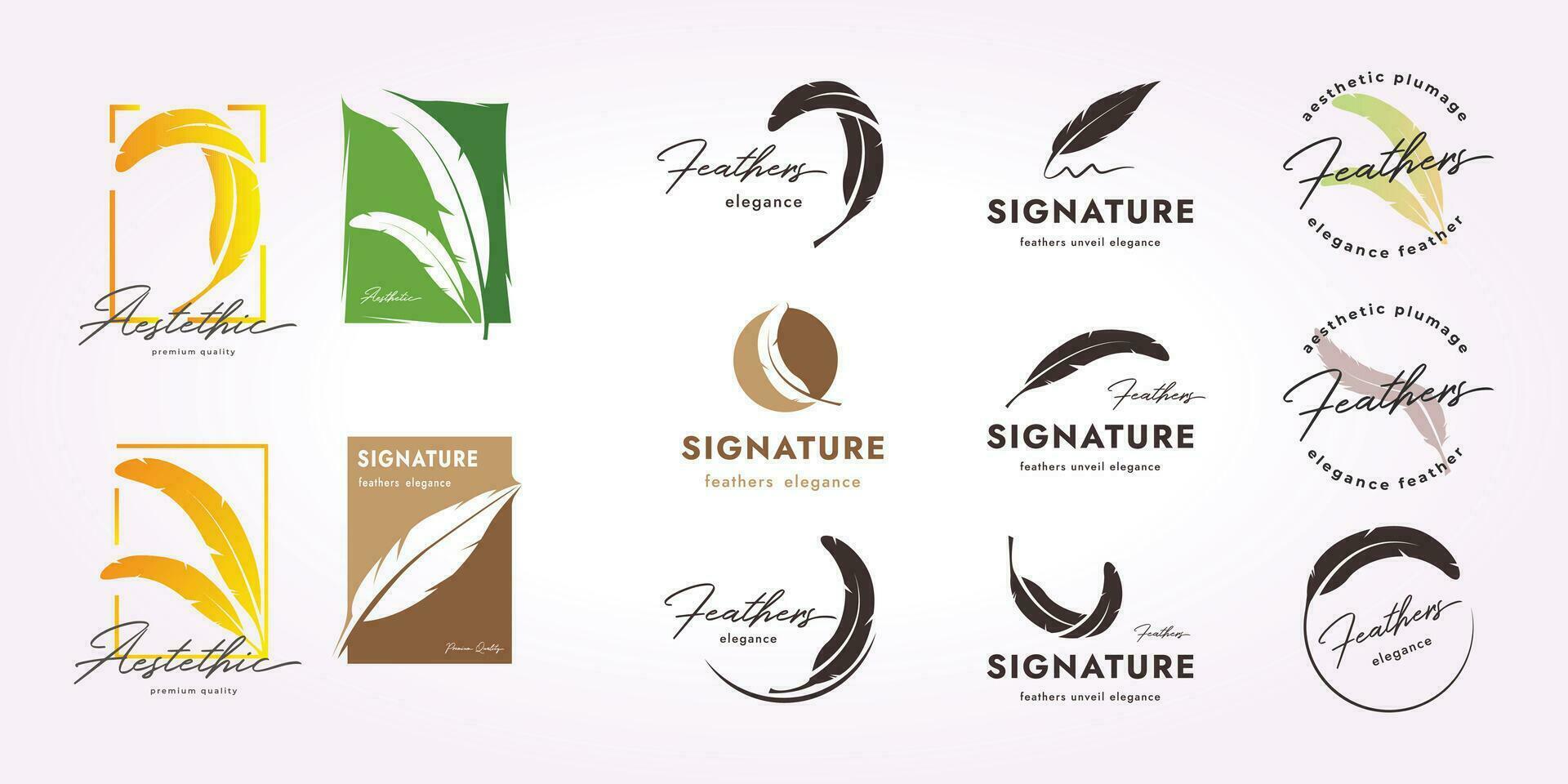 wijnoogst vector veer logo bundel, gemakkelijk handtekening icoon illustratie ontwerp reeks