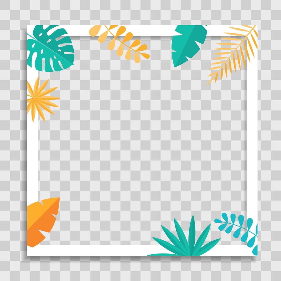 lege fotolijstsjabloon met tropische palmbladeren voor mediapost in sociaal netwerk. vector illustratie