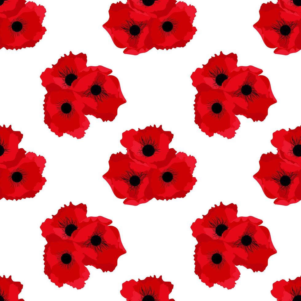 eenvoudige rode bloempapaver op wit, naadloos patroon. vector illustratie