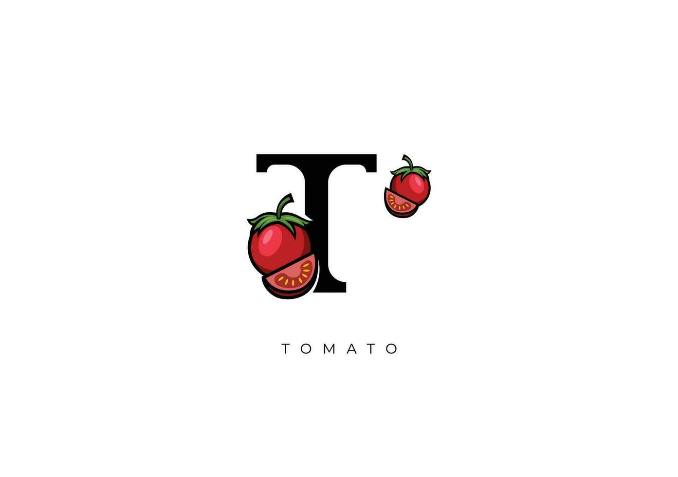 rood tomaat fruit vector, Super goed combinatie van tomaat fruit symbool met brief t vector