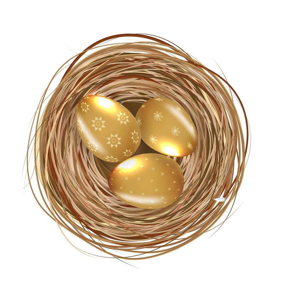 Pasen design element nest met gouden eieren. vector illustratie