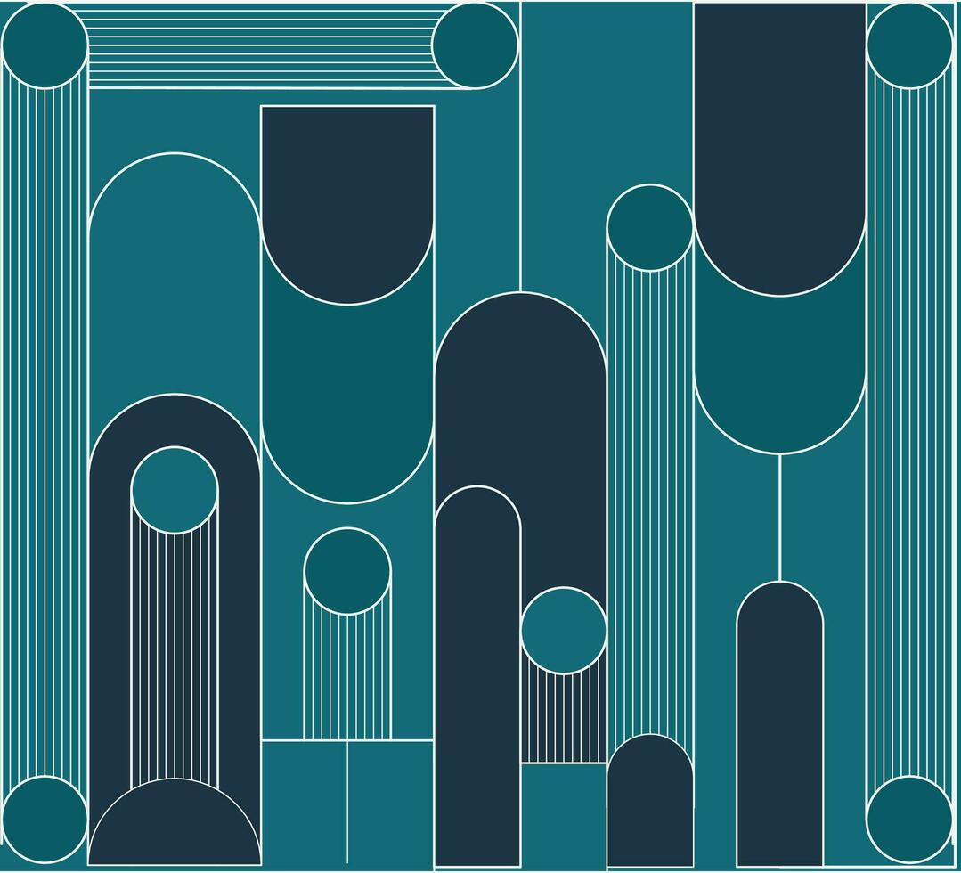 kunst deco patroon met cirkel bogen en lijnen patroon voor interieur ontwerpen sjabloon in groen en taling kleur. boho boog meetkundig kunst deco gemakkelijk. wit boog in lineair stijl. vector