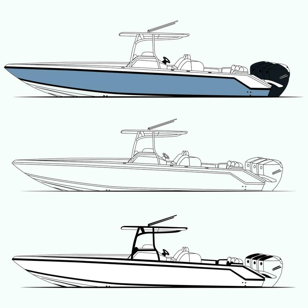 boot vector, visvangst boot vector lijn kunst illustratie, en een kleur.