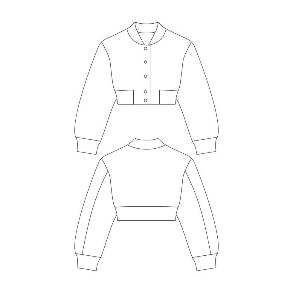 sjabloon bijgesneden varsity jasje vector illustratie vlak ontwerp schets kleding verzameling