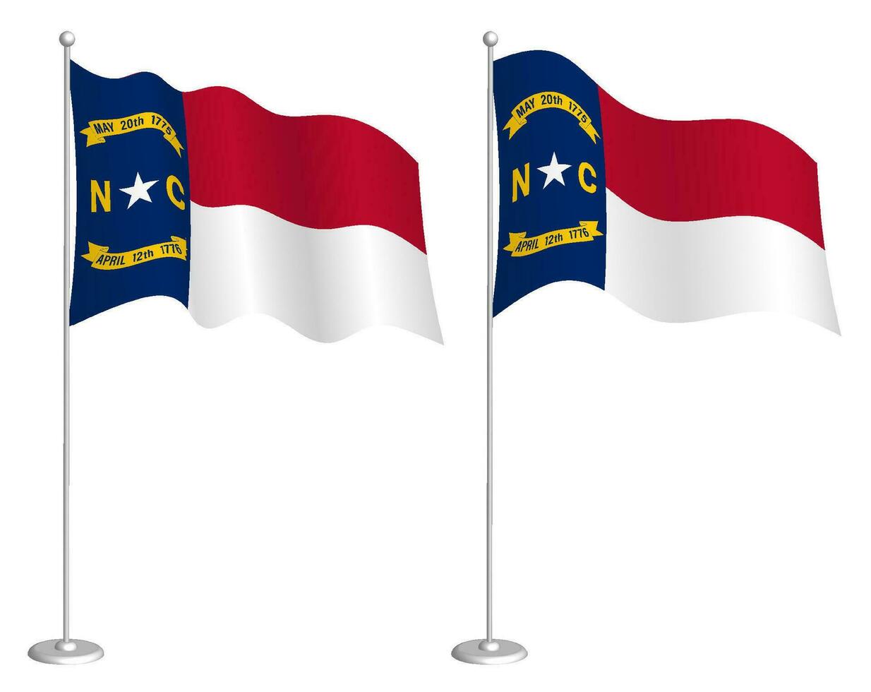 vlag van Amerikaans staat van noorden carolina Aan vlaggenmast golvend in wind. vakantie ontwerp element. controlepost voor kaart symbolen. geïsoleerd vector Aan wit achtergrond