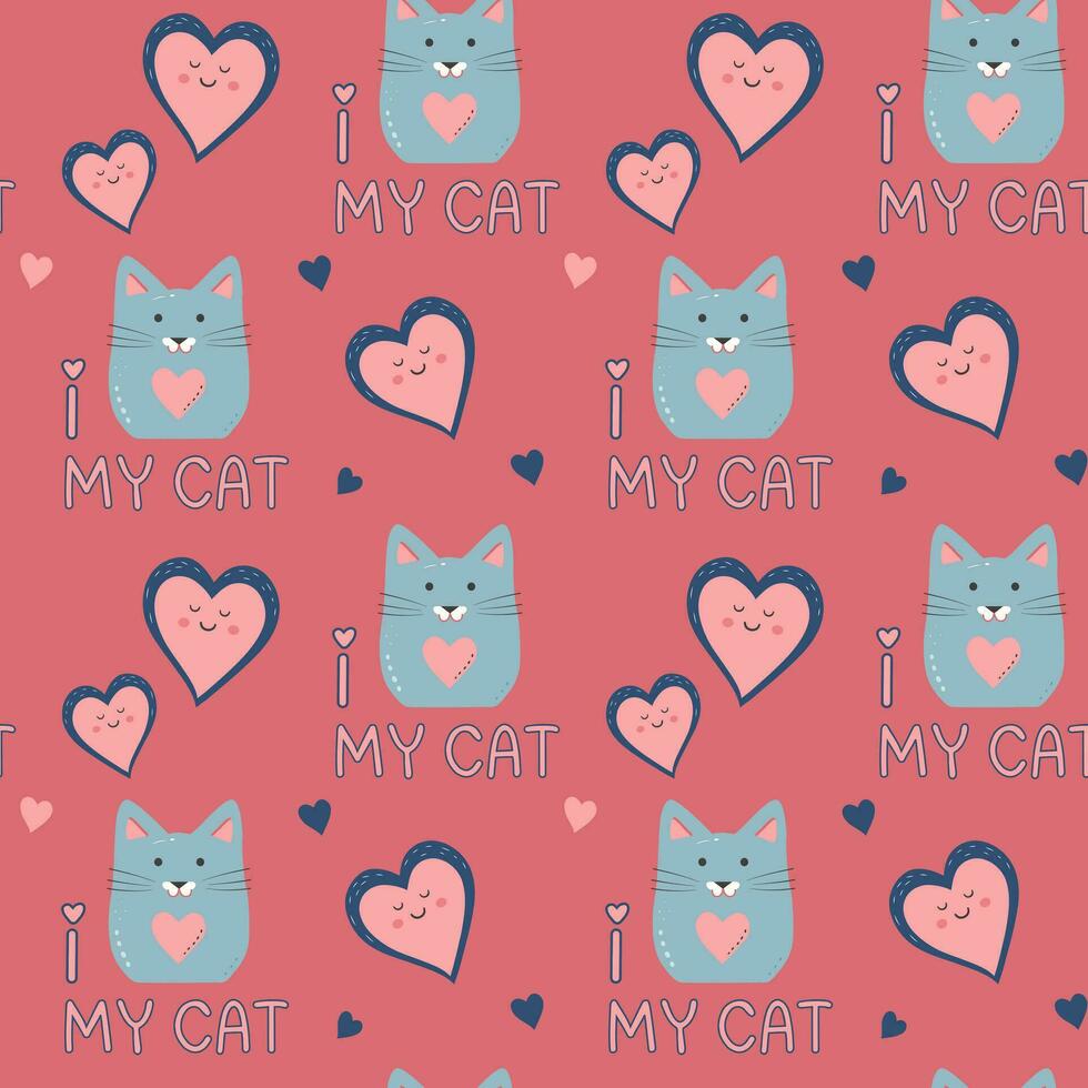 schattig harten, citaat ik liefde mijn kat vector naadloos patroon. Valentijnsdag dag achtergrond.