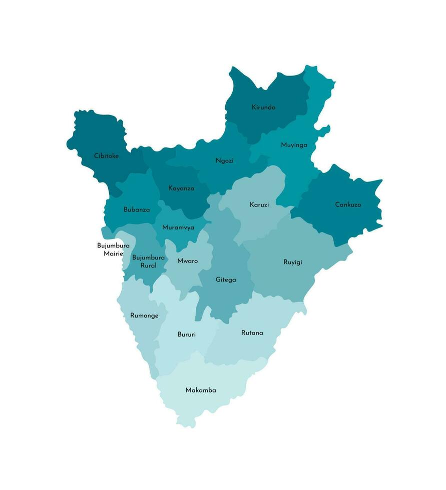 vector geïsoleerd illustratie van vereenvoudigd administratief kaart van burundi. borders en namen van de provincies, Regio's. kleurrijk blauw khaki silhouetten