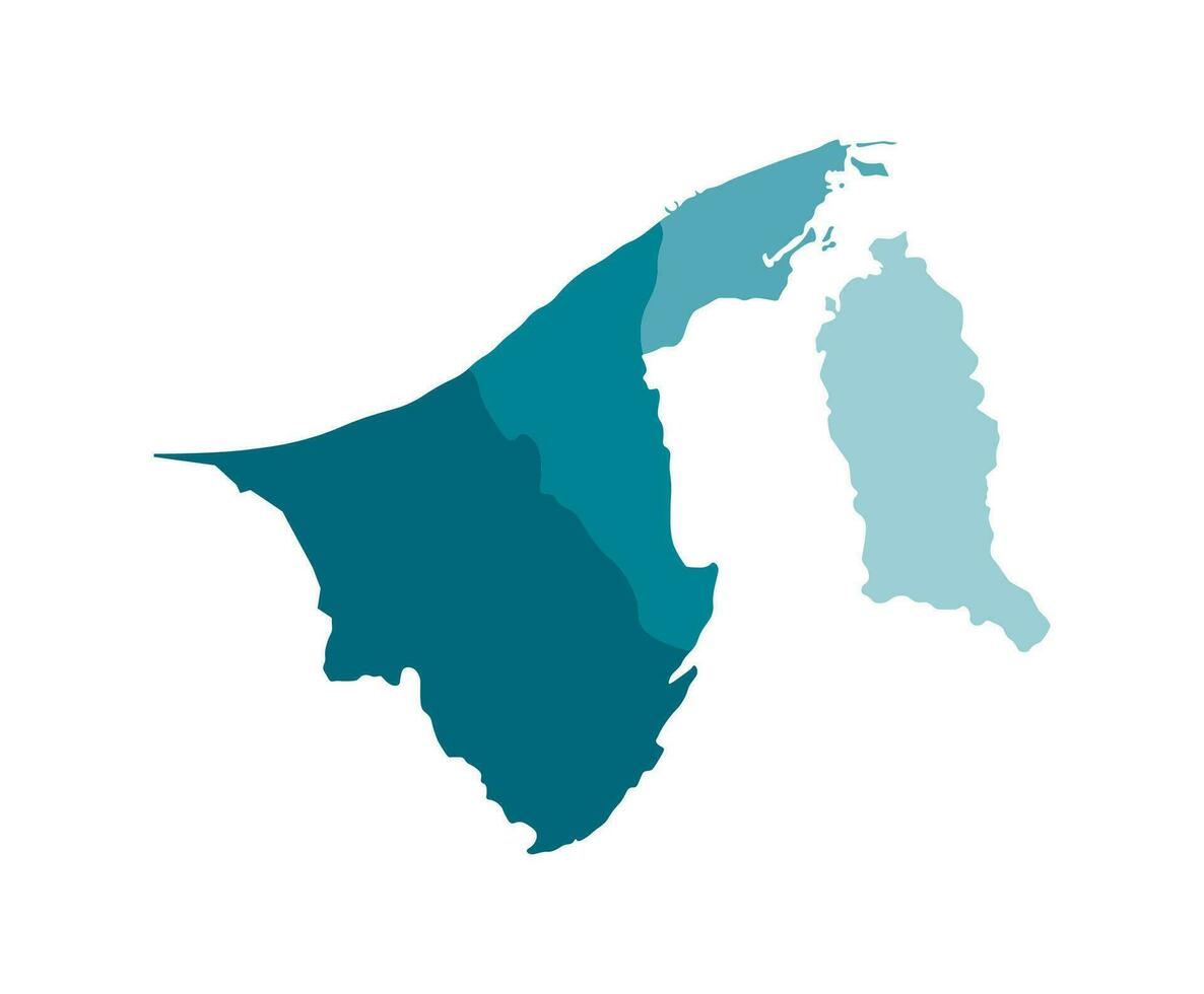 vector geïsoleerd illustratie van vereenvoudigd administratief kaart van Brunei. borders van de Regio's. kleurrijk blauw khaki silhouetten