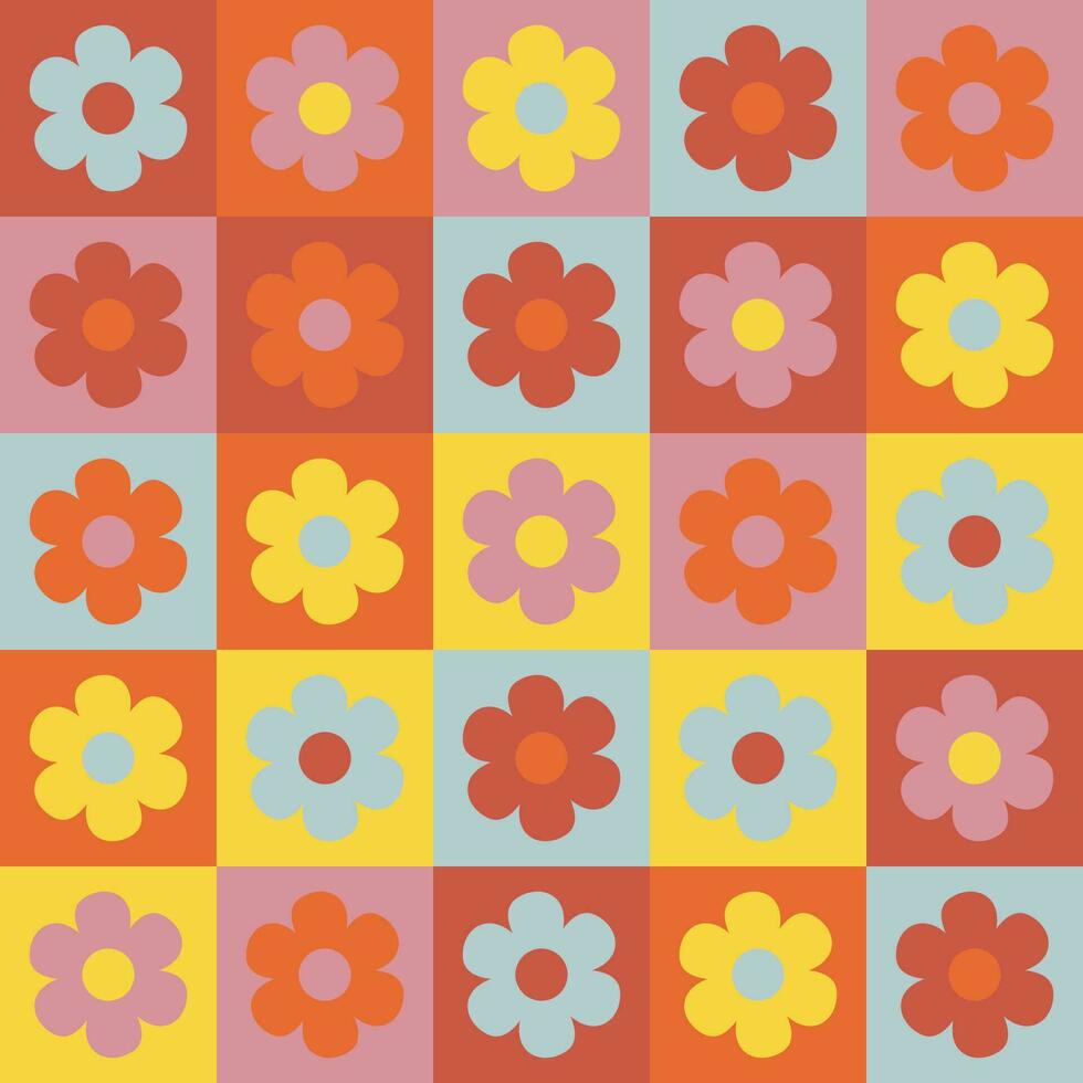 hippie retro wijnoogst bloemen naadloos patroon in jaren 70-80 stijl. vlak vector illustratie