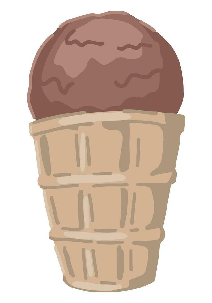 chocola ijs room in wafel kom clip art. tekening van zomer zoet voedsel geïsoleerd Aan wit. gekleurde vector illustratie in tekenfilm stijl.