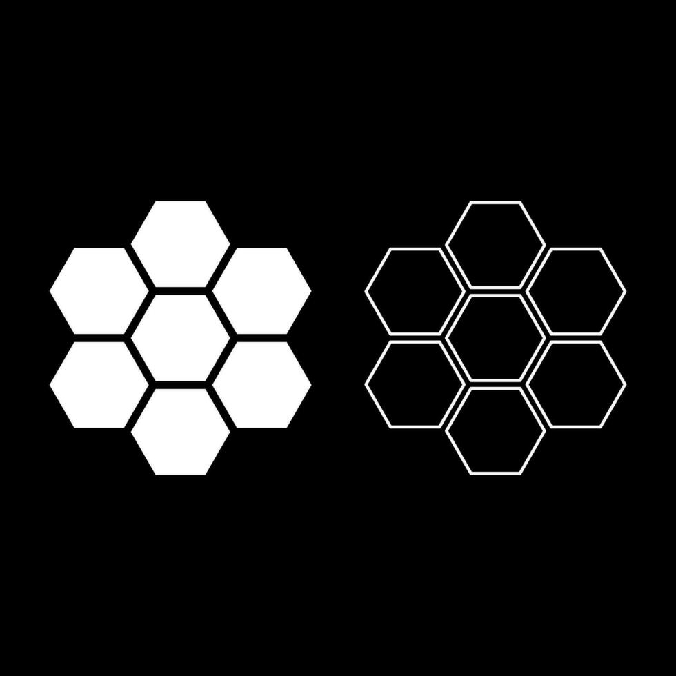 zeshoekig technologie concept zeshoek zes items bij zo geometrie zes zijdig veelhoek reeks icoon wit kleur vector illustratie beeld solide vullen schets contour lijn dun vlak stijl