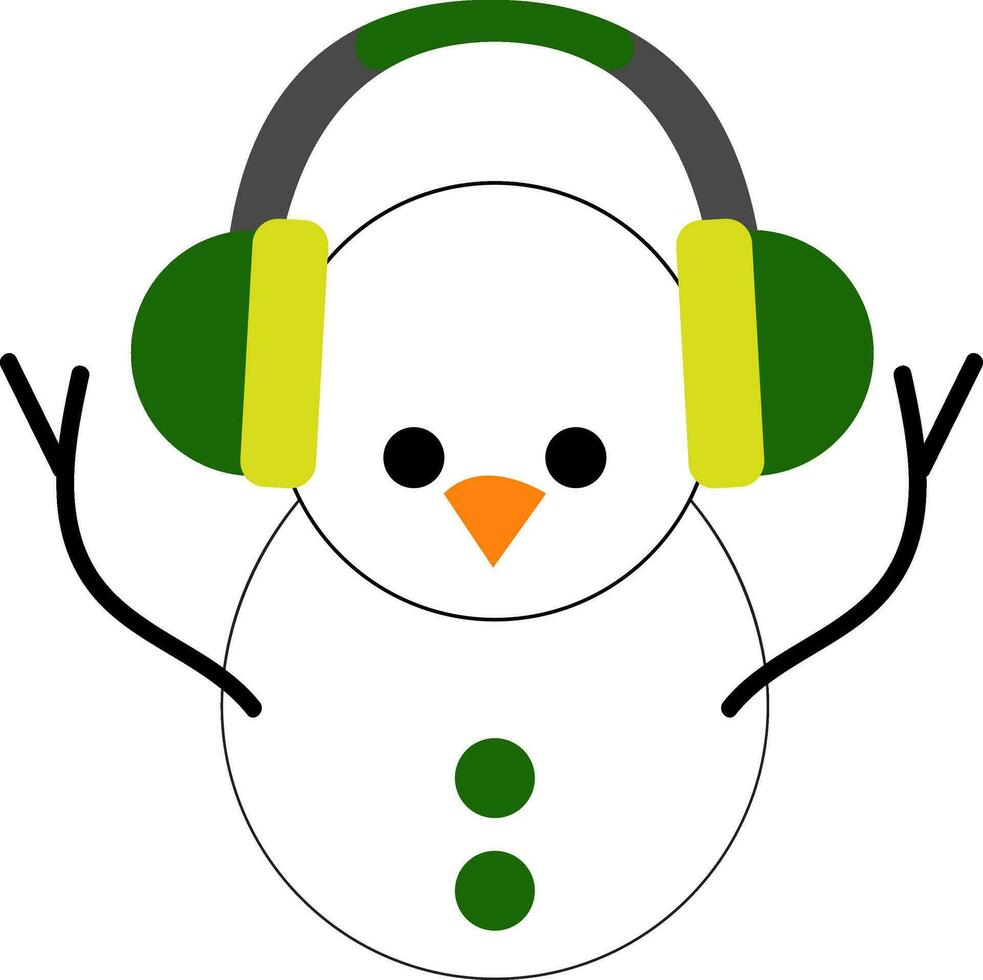 clip art van de schattig weinig sneeuwman met groen koptelefoon, vector of kleur illustratie