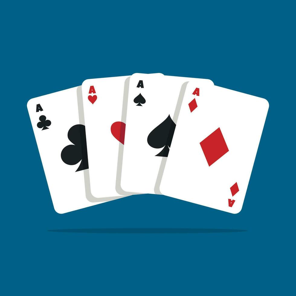 reeks van vier azen spelen kaarten pakken ob blauw achtergrond. winnend poker hand. vector illustratie