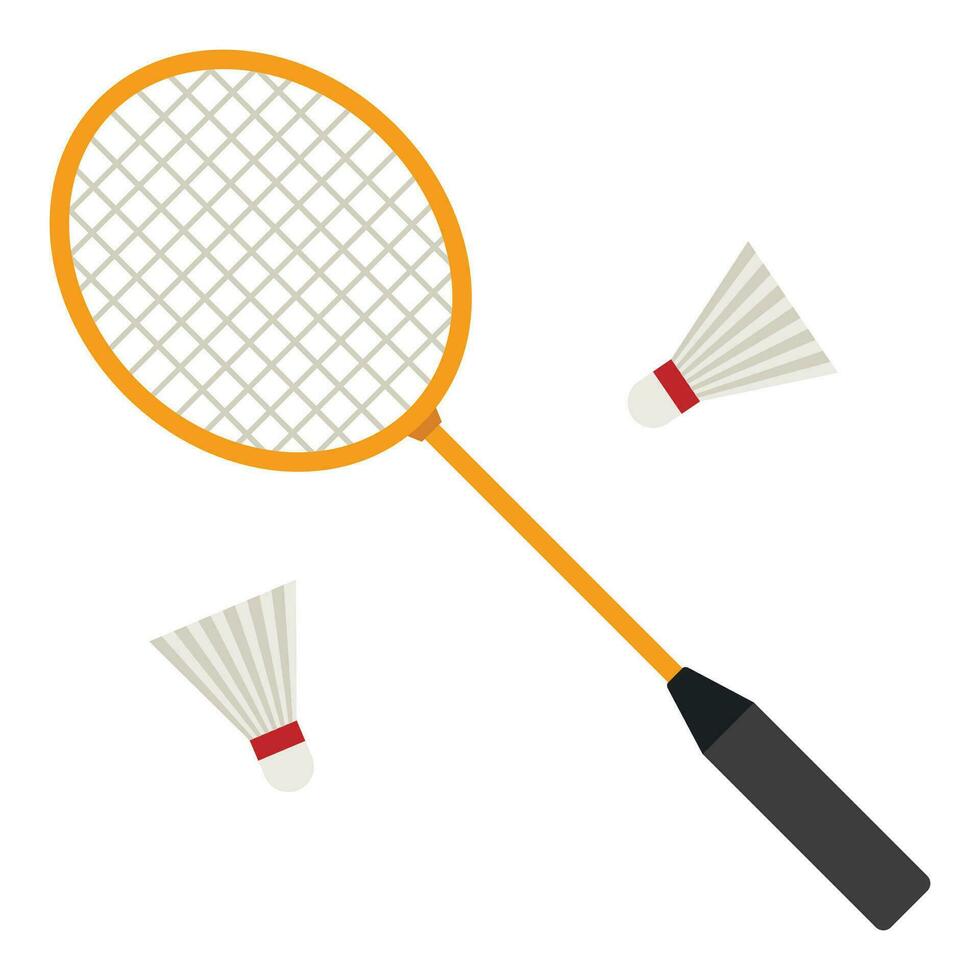 badminton racket en wit shuttles Aan wit achtergrond. uitrustingen voor badminton spel sport. vector