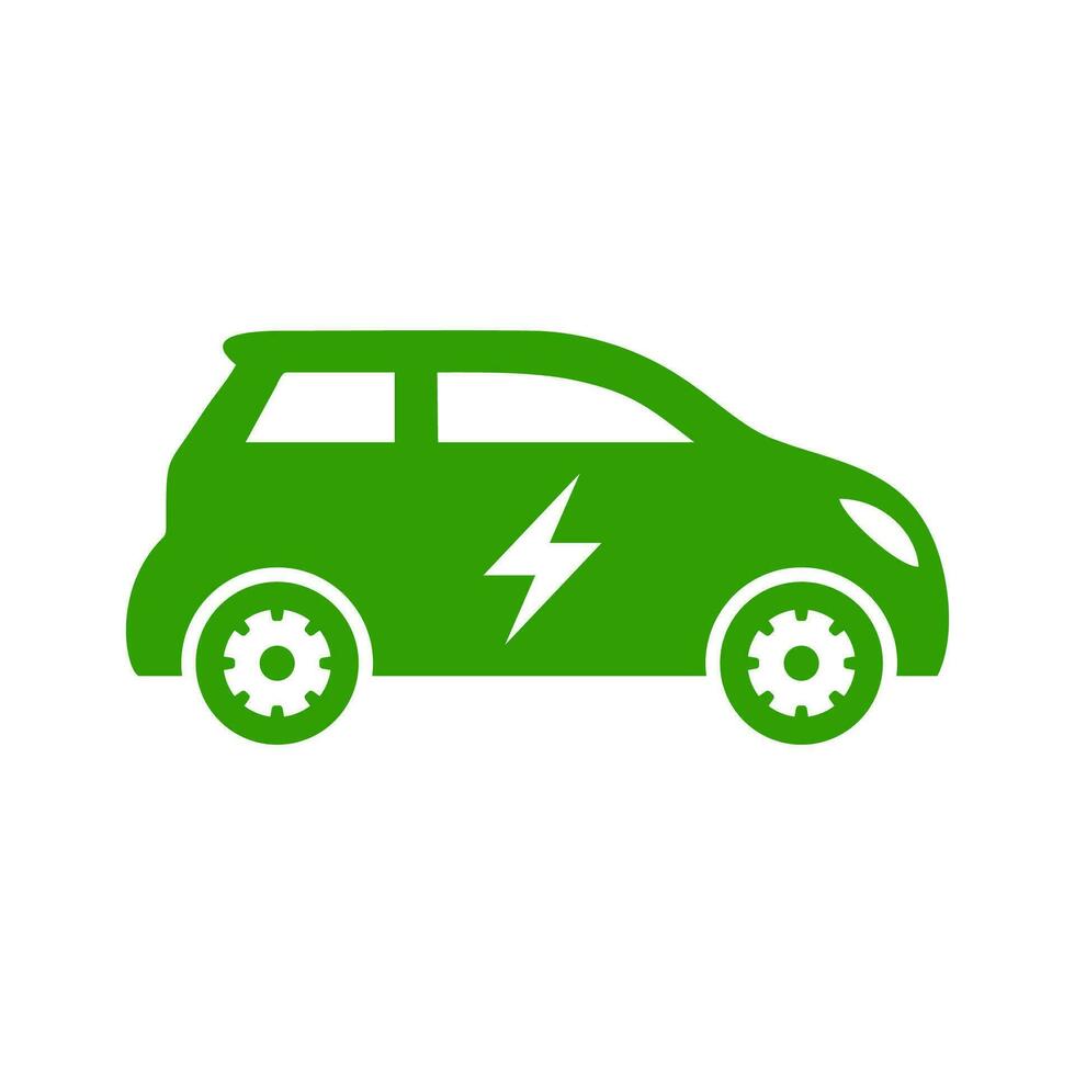 elektrisch auto icoon met bliksem teken. ev auto hybride voertuigen opladen punt. eco vriendelijk voertuig concept. vector illustratie
