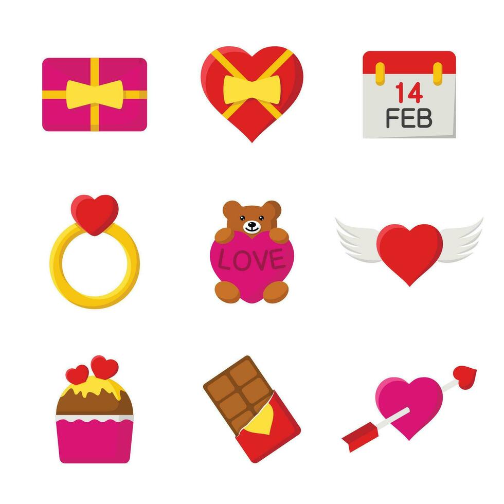 gelukkig Valentijn dag pictogrammen en liefde pictogrammen reeks geïsoleerd Aan wit achtergrond. vector