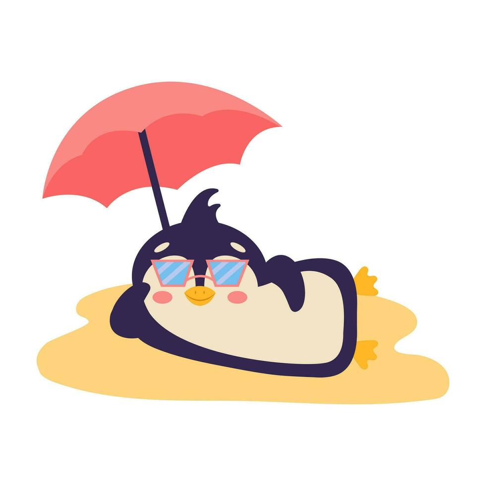 schattig tekenfilm pinguïn Aan de strand. vector illustratie.