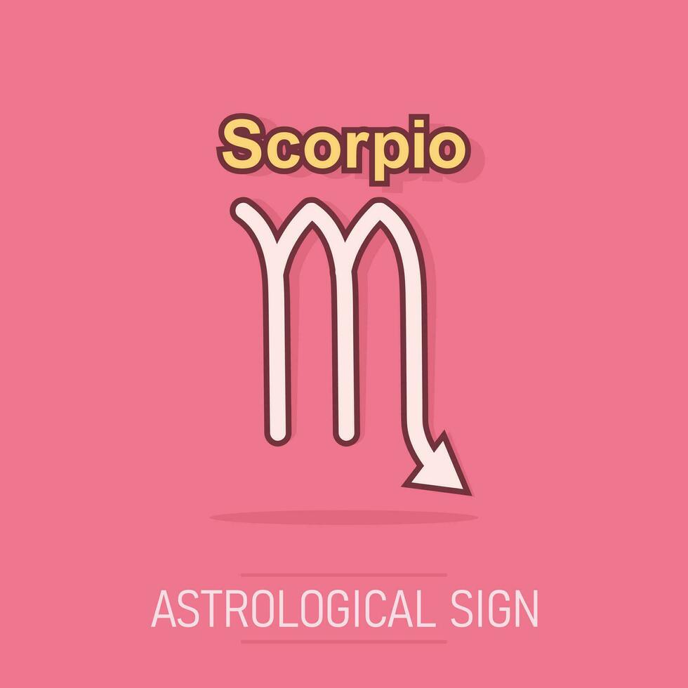 vector tekenfilm Schorpioen dierenriem icoon in grappig stijl. astrologie teken illustratie pictogram. Schorpioen horoscoop bedrijf plons effect concept.