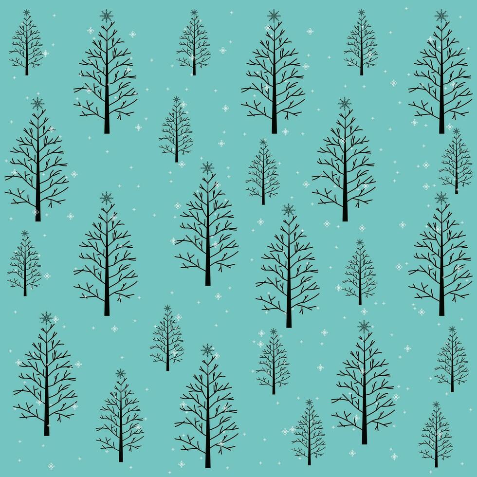 hand- trek Kerstmis boom en sneeuw vector patroon, winter bomen en kerst bomen met sneeuw Aan geïsoleerd blauw achtergrond concepten vector