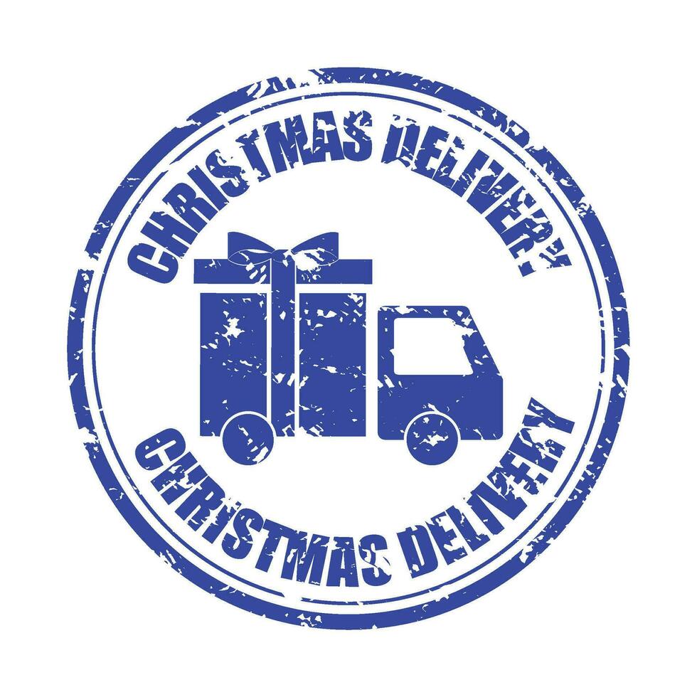 Kerstmis levering geschenk rubber postzegel geïsoleerd. vector postzegel poststempel met vrachtwagen auto illustratie