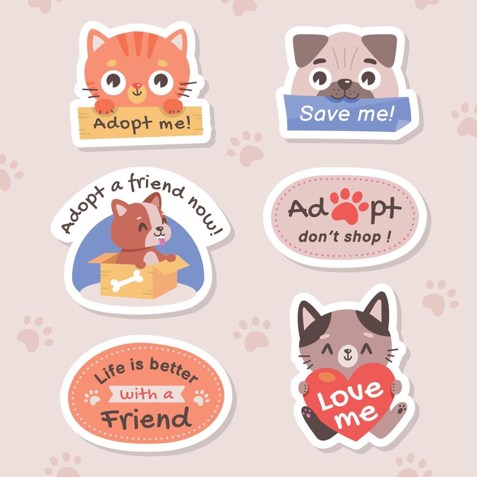 stickers voor campagne voor adoptie van huisdieren vector