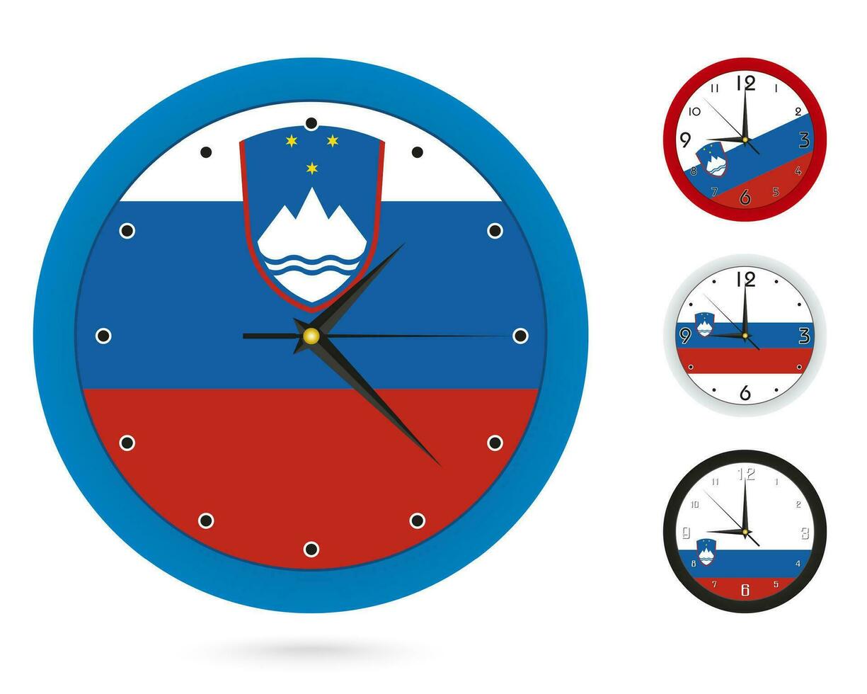 muur klok ontwerp met nationaal vlag van Slovenië. vier verschillend ontwerp. vector