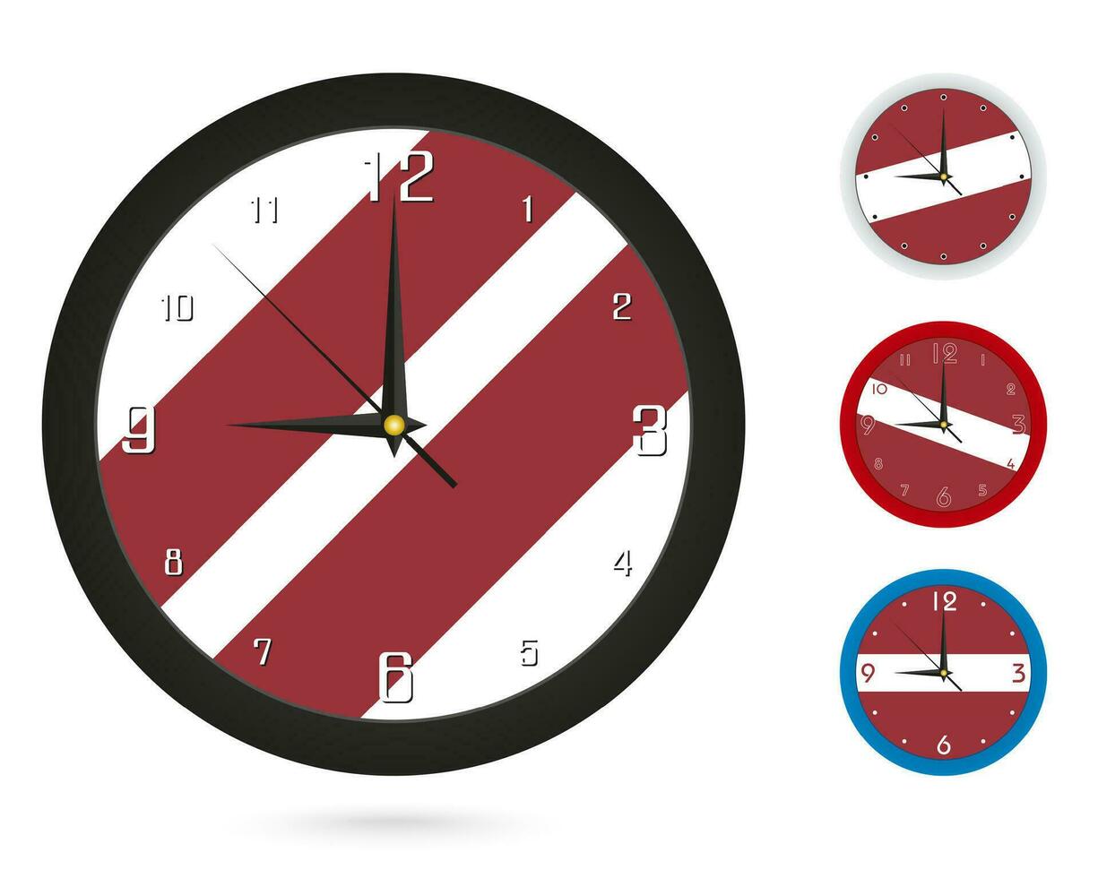 muur klok ontwerp met nationaal vlag van Letland. vier verschillend ontwerp. vector