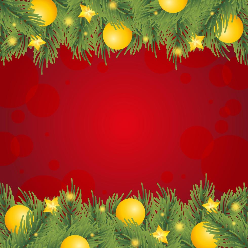 kerstachtergrond met realistische bladeren en decoratie vector