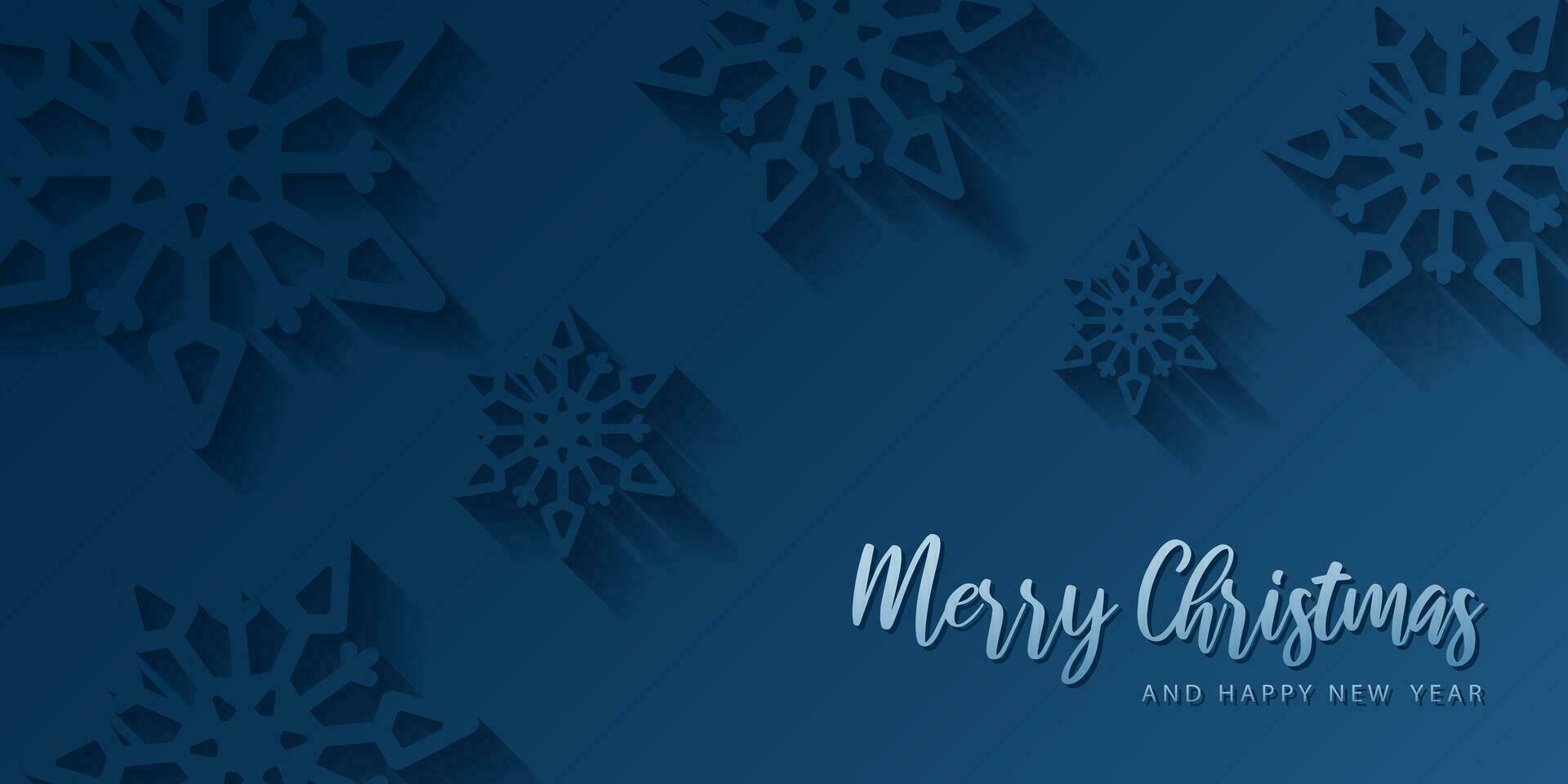 vrolijk Kerstmis kaart banier kader met papier besnoeiing sneeuwvlokken. 3d illustratie Aan blauw gekleurde achtergrond voor presentatie, banier, omslag, web, folder, kaart, uitverkoop, poster, glijbaan en sociaal media. vector