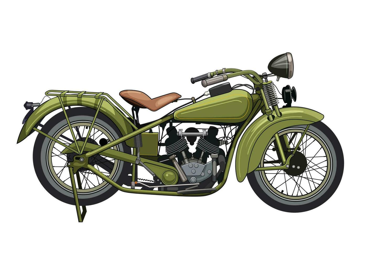 klassiek motorfiets vector in groen kleur voor achtergrond ontwerp. geïsoleerd motorfiets wit achtergrond.