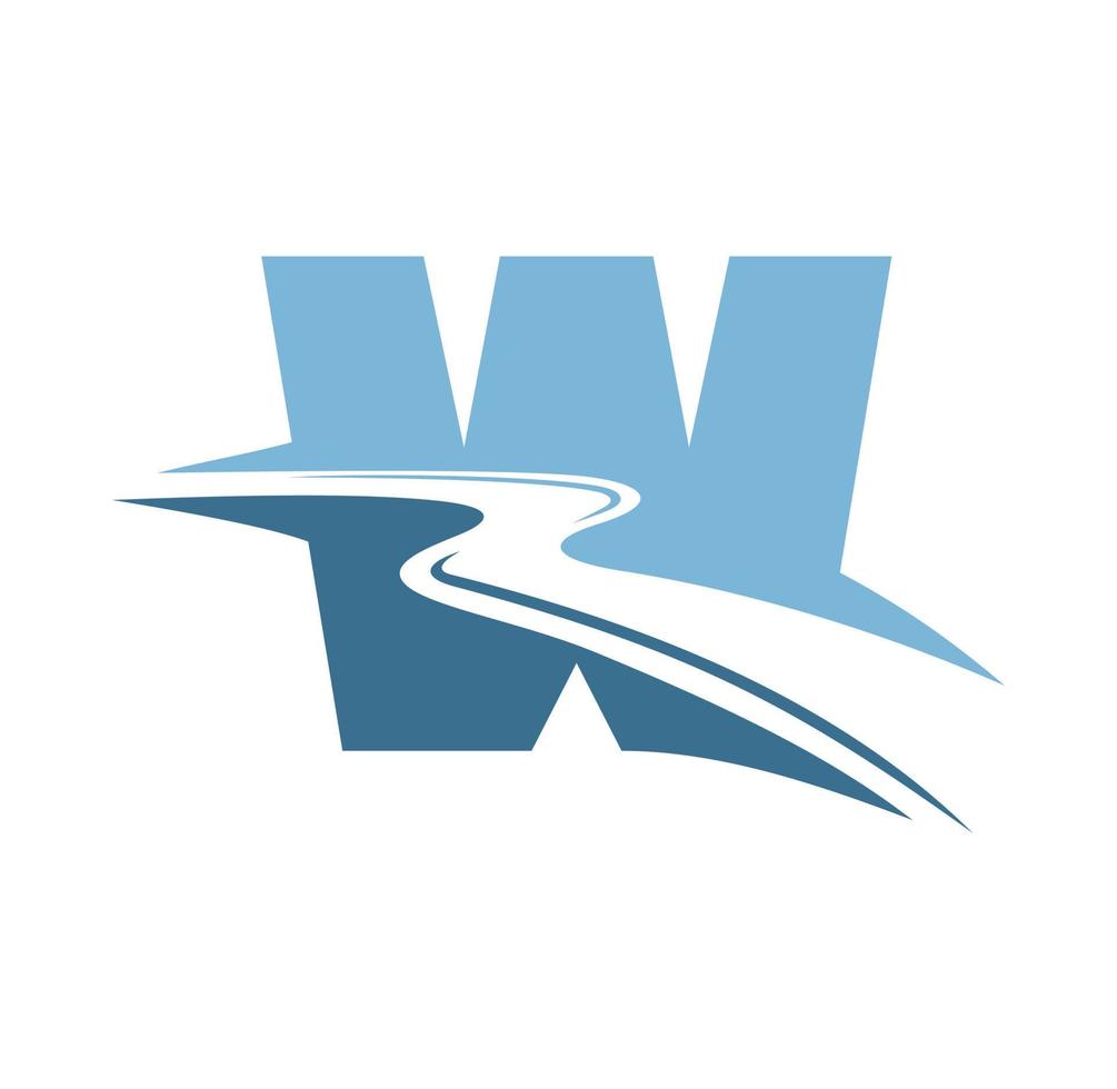 letter w-logo met illustratie van het rivierontwerp vector