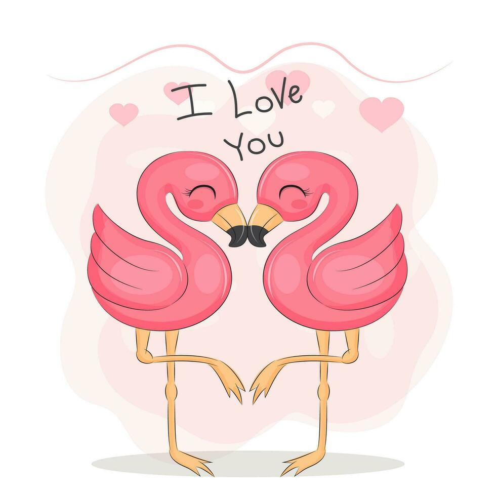 schattig Valentijn paar roze flamingo vector