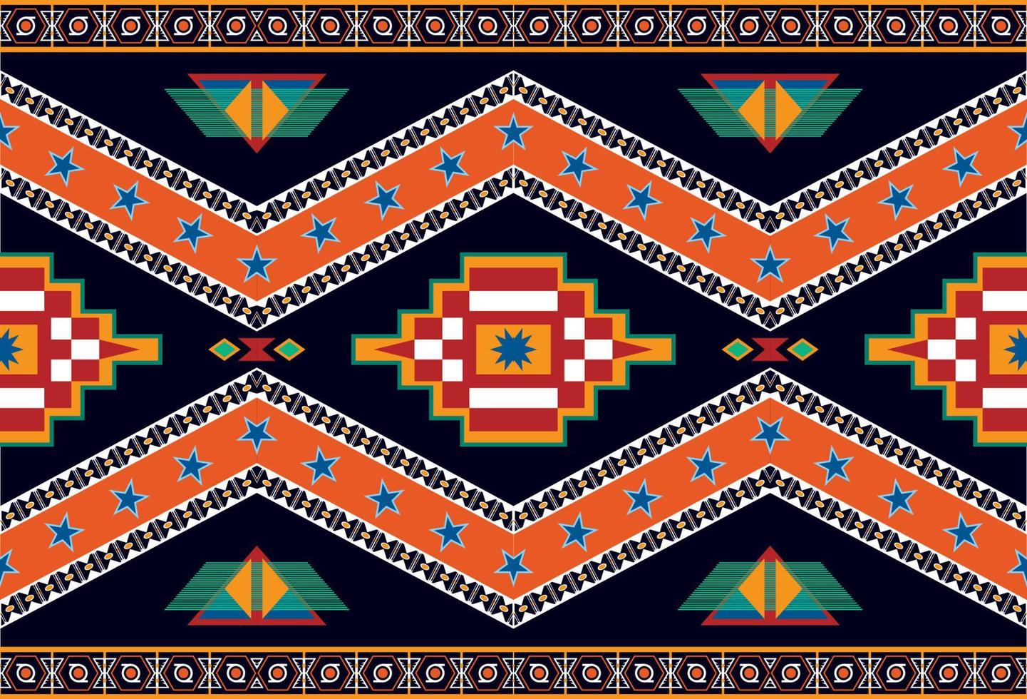 etnische patroon of geometrische, veelhoekige herhalende overlay op zwarte achtergrond. ontwerp dat op het doek of de stof moet worden afgedrukt. vector