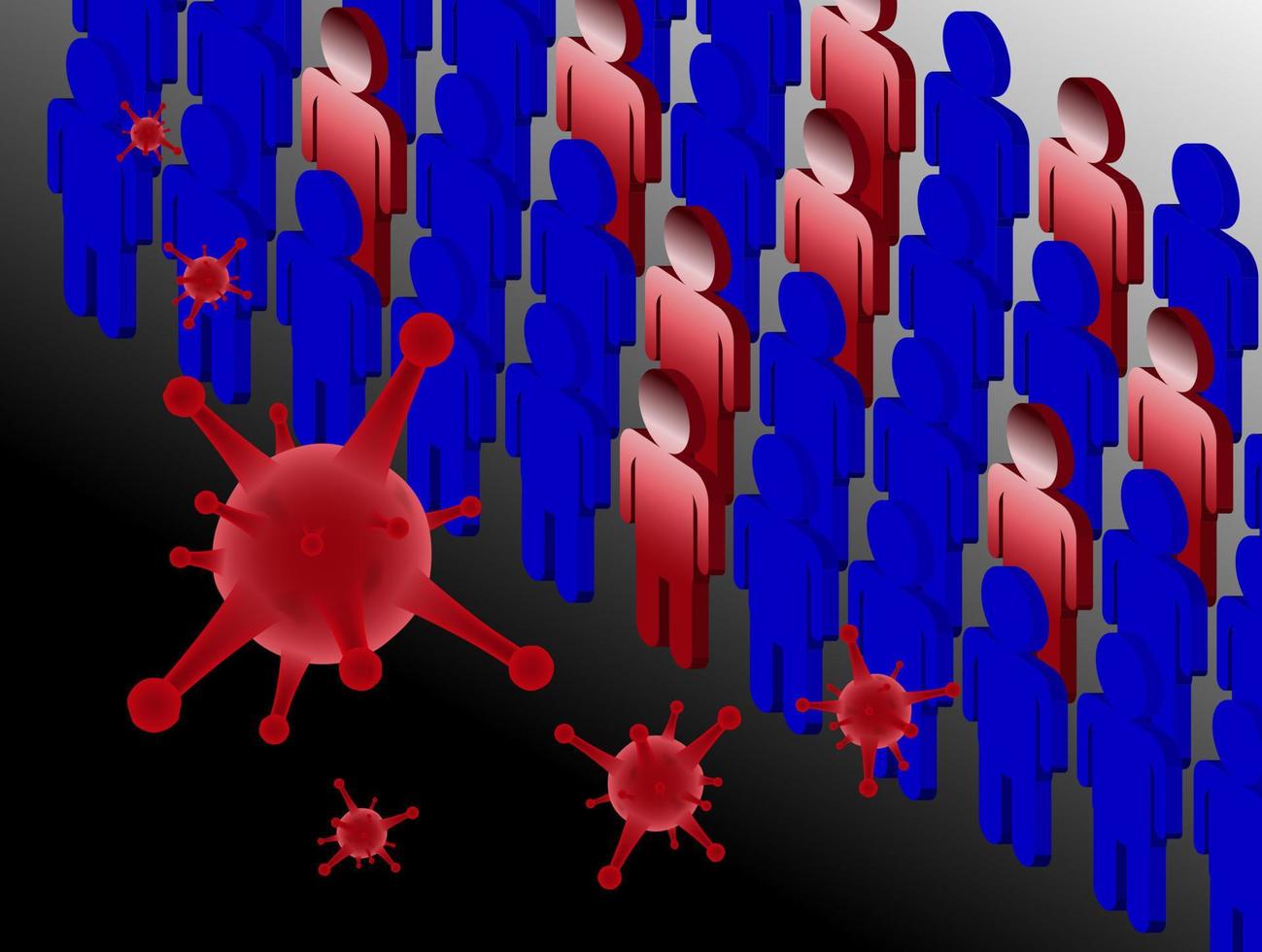 veel modelmensen in de gemeenschap zijn besmet met het coronavirus. het verspreidt griep en is erg ziek. vector