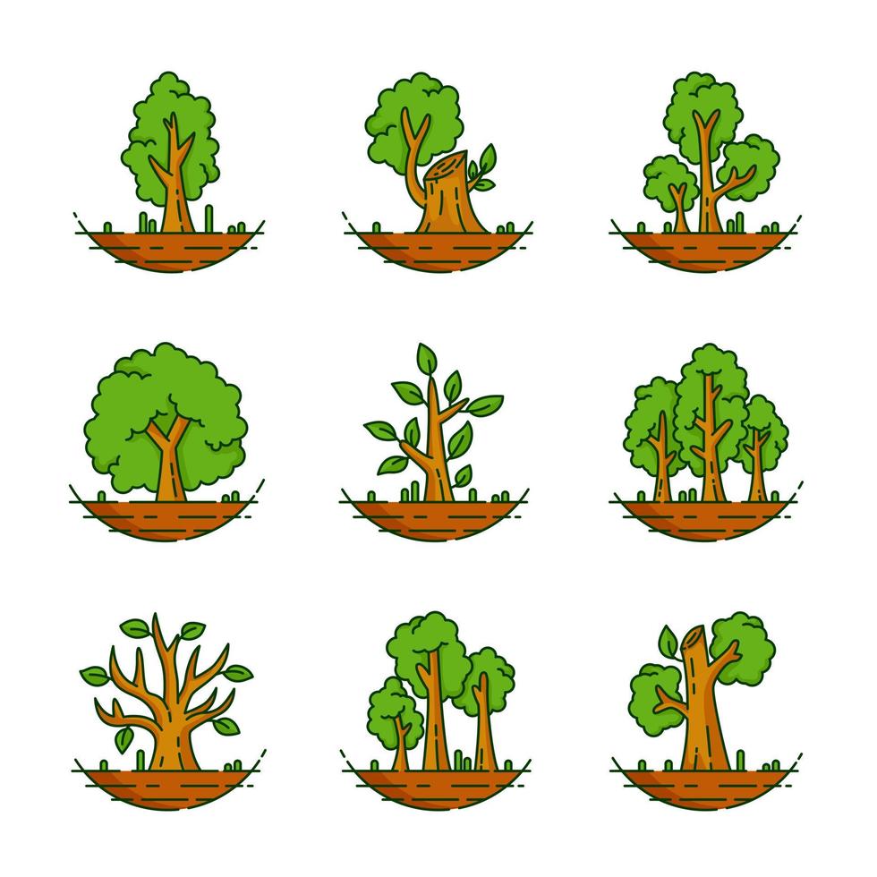 bomen illustratie, plant, bos, natuur, botanische illustratie, bomen collectie vector