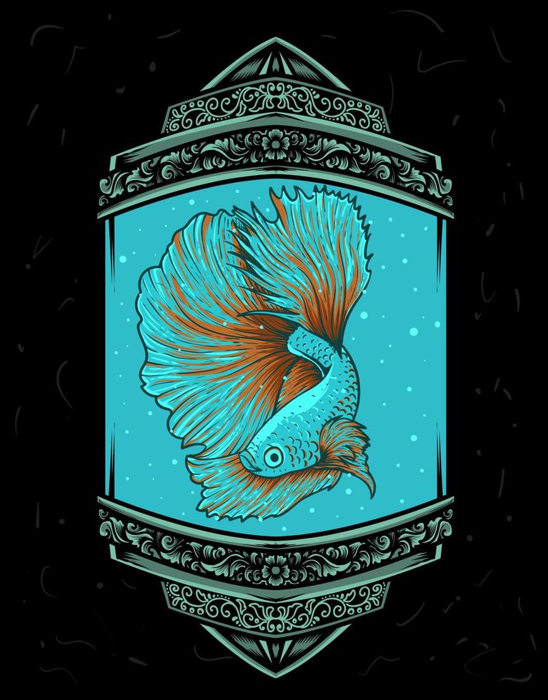 illustratie betta vis op antiek aquariumornament vector