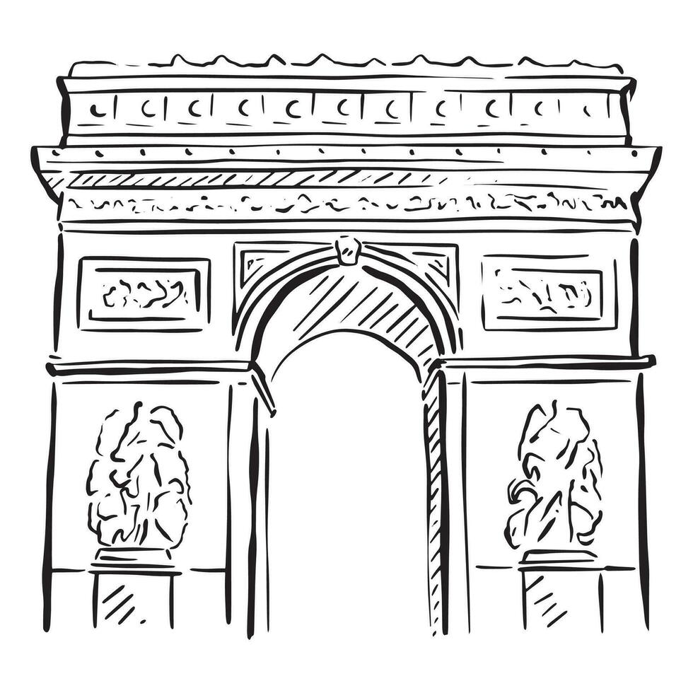 een illustratie van boog de triomphe in Parijs, Frankrijk. een schetsen lijn tekening Aan voortplanten. vector