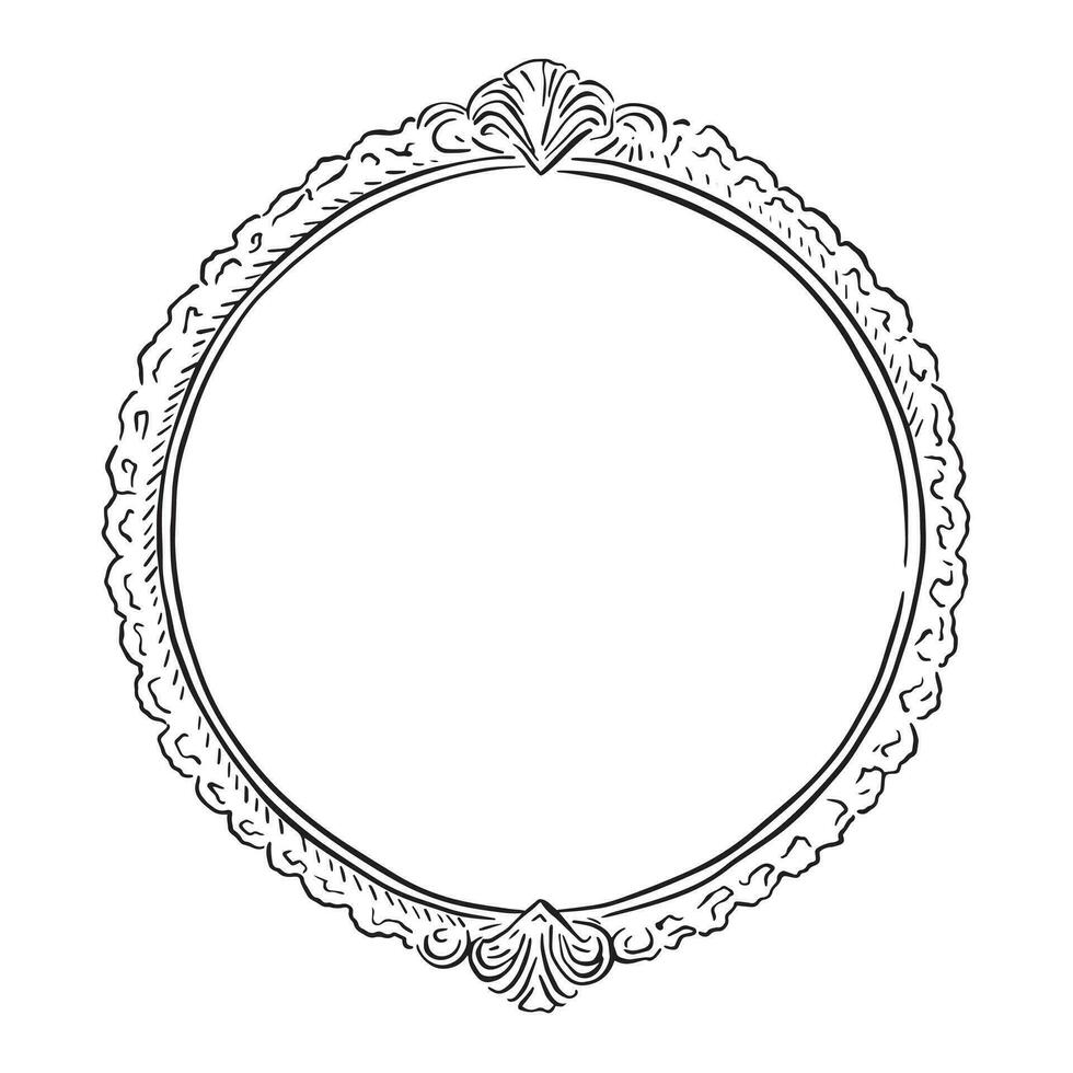 een circulaire kader geïnspireerd door verguld omrand kaders van de 1800. hand- getrokken in een vaag stijl Aan een ipad pro en voortplanten. vector