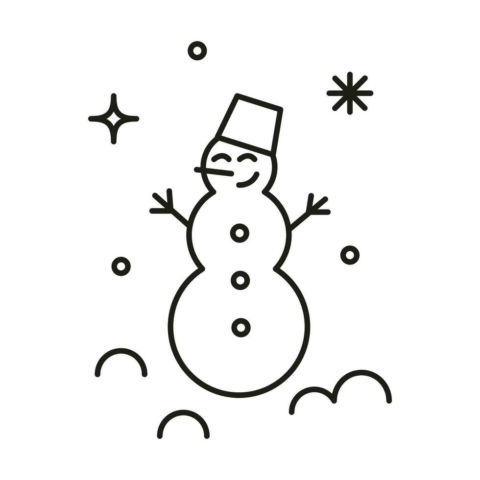 Kerstmis sneeuwman, nieuw jaar decoratie vlak lijn icoon. winter vakantie vector illustratie. teken van gelukkig karakter
