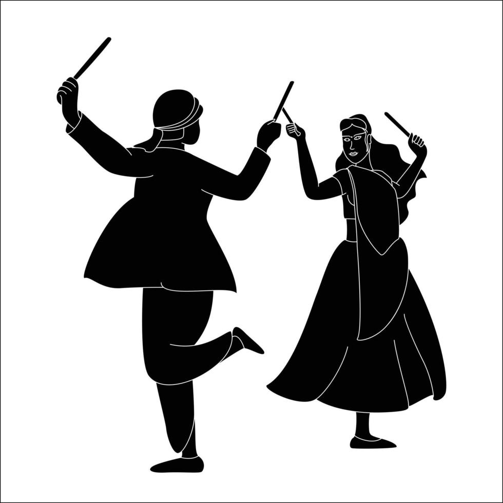 navratri dandia silhouet illustratie, dandia garba silhouet. vector