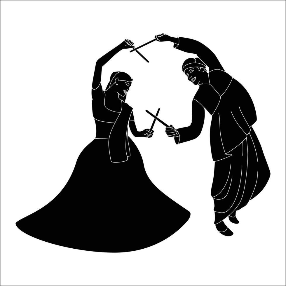 navratri dandia silhouet illustratie, dandia garba silhouet. vector