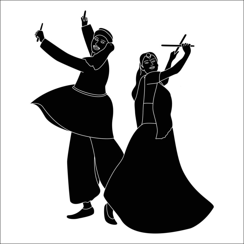 navratri dandia silhouet illustratie, dandia garba silhouet. vector