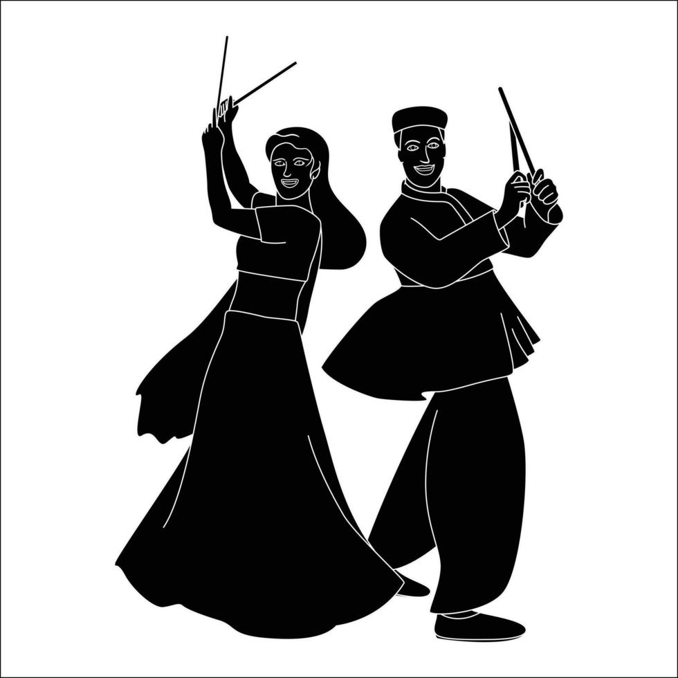 navratri dandia silhouet illustratie, dandia garba silhouet. vector